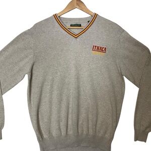 JOHN BARTLETT sz Large Men’s V-Neck Sweater Cotton Ithaca Basketball Grey Beige